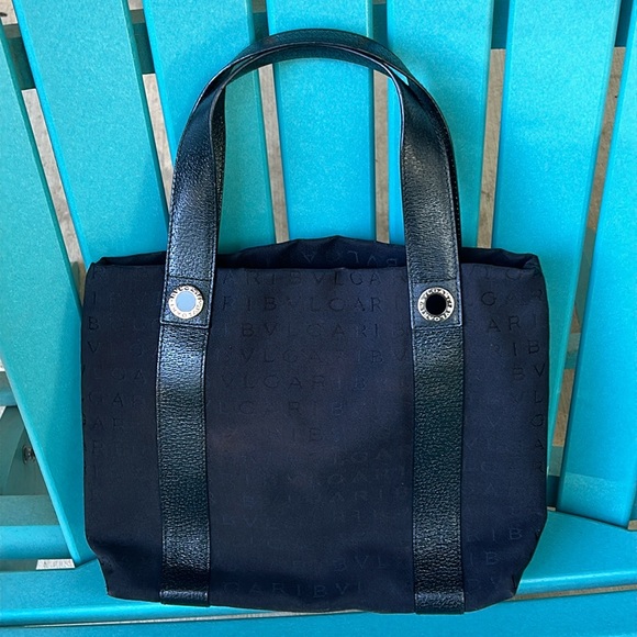 BVLGARI LOGO-MANIA CANVAS, LEATHER TOTE. EUC. - Picture 2 of 13